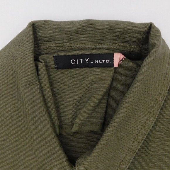 CITY UNLTD Olive Army Green Utility Denim Jacket 10 with crystals and sun - Picture 3 of 3